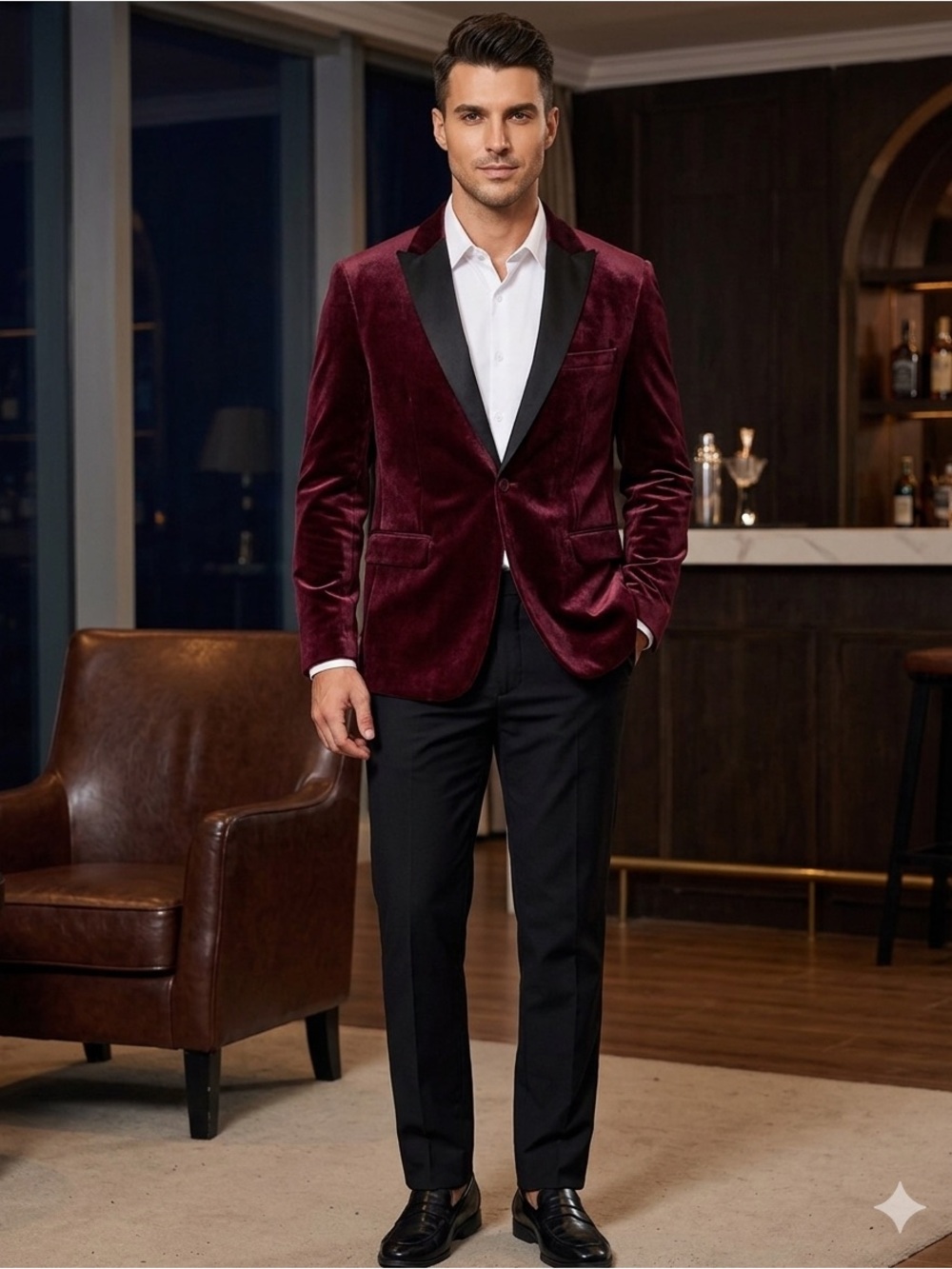 Jaywalker Velvet Blazer in Burgundy or wine Color.